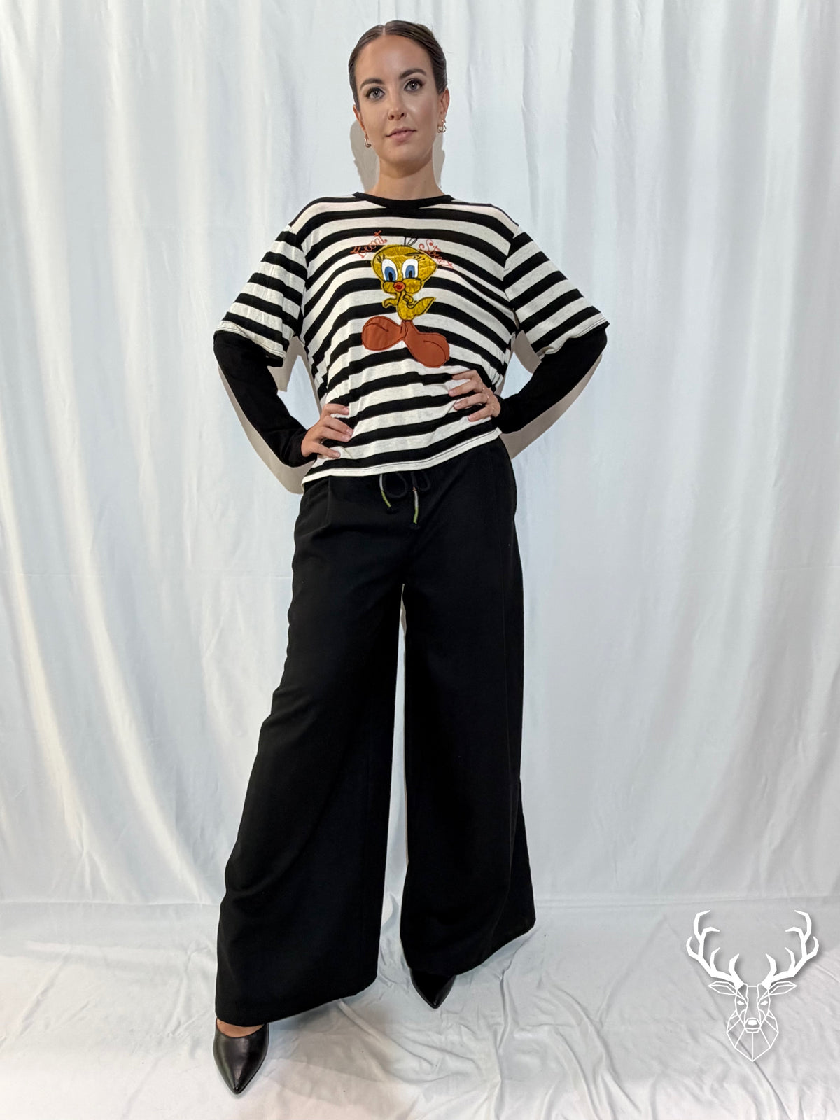 Pantalone Nero Punto a Croce Front Street