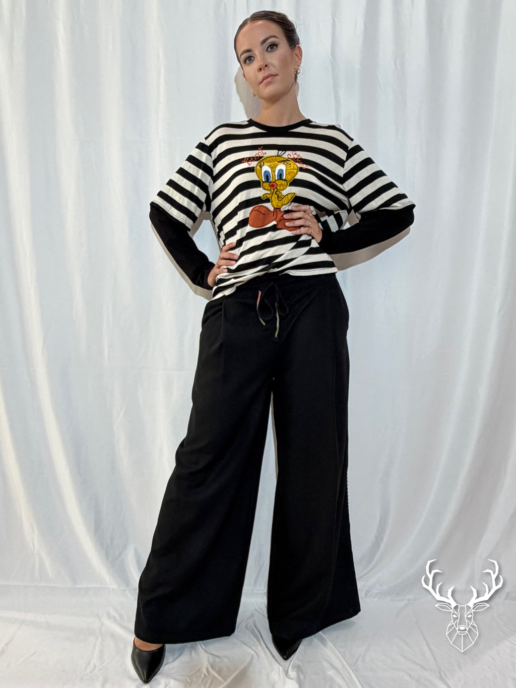 Pantalone Nero Punto a Croce Front Street