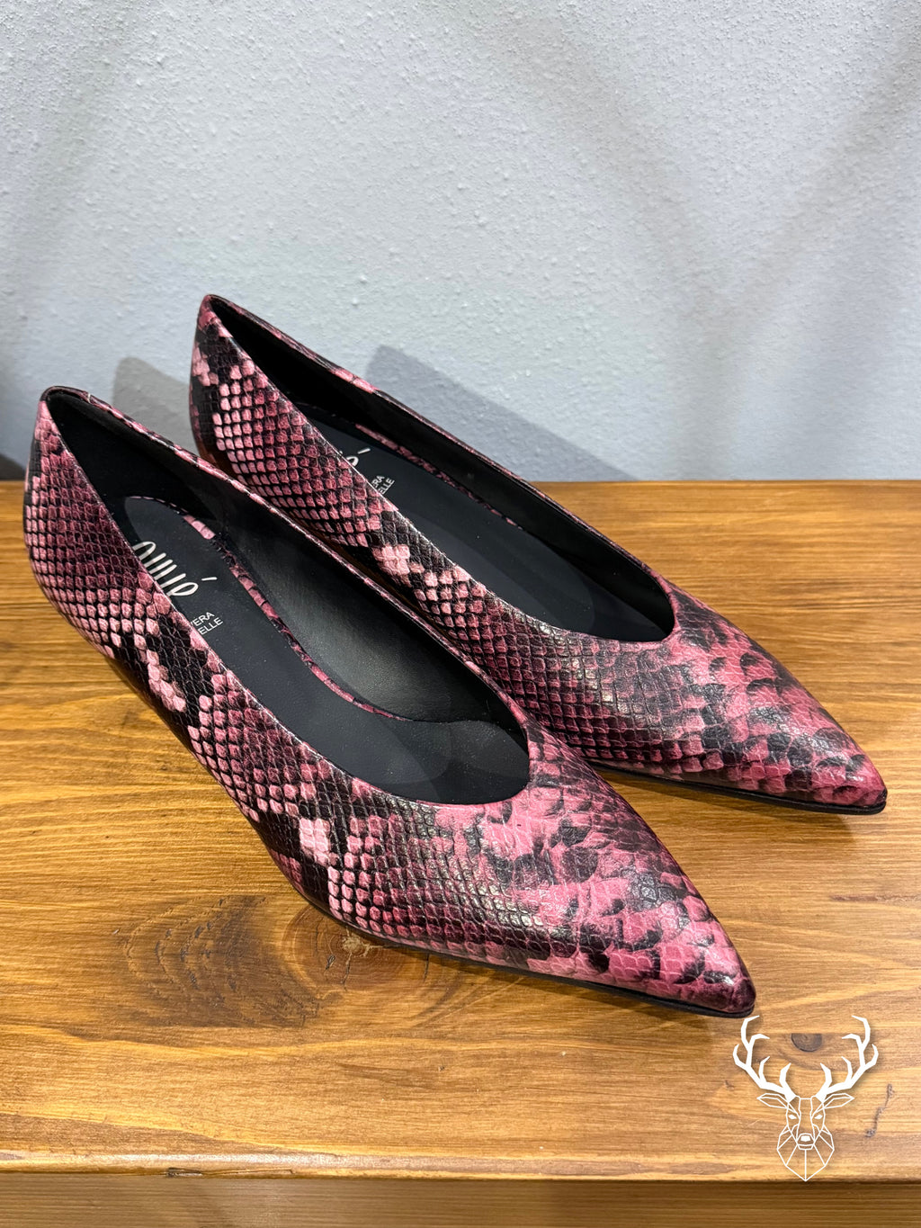 Décolleté in Pelle Stampa Pitone Bordeaux Ovyé