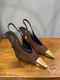 Slingback Camoscio Marrone Punta Oro Ovyé
