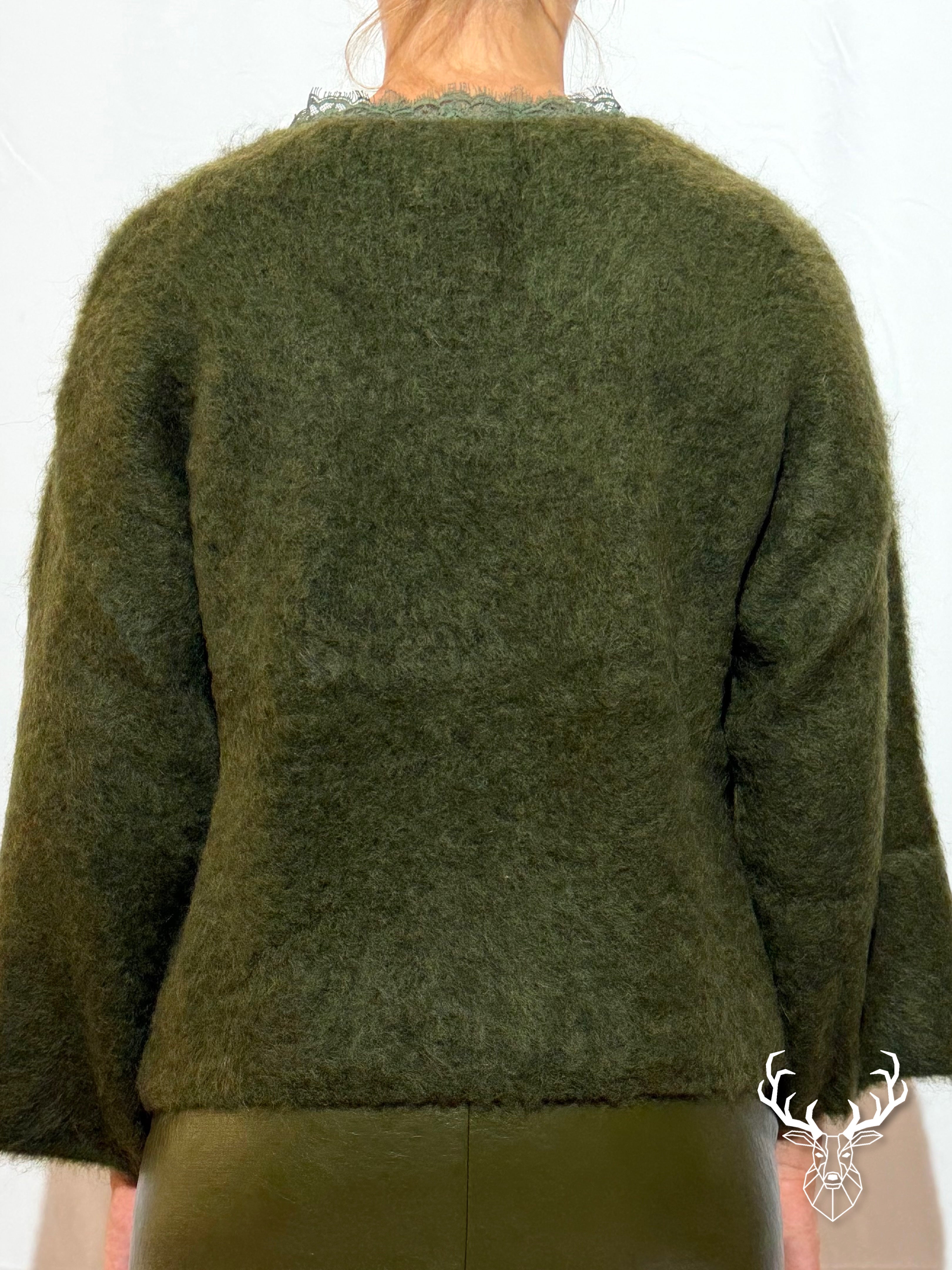 Maglia Garzata Scollo V Con Pizzo Verde Pink Memories