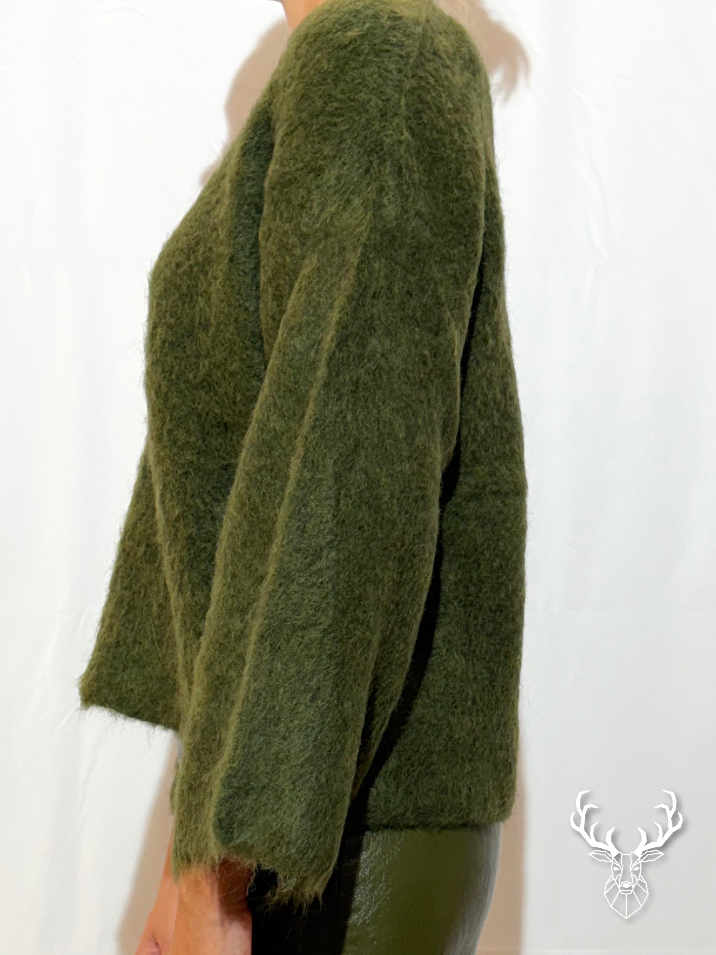 Maglia Garzata Scollo V Con Pizzo Verde Pink Memories