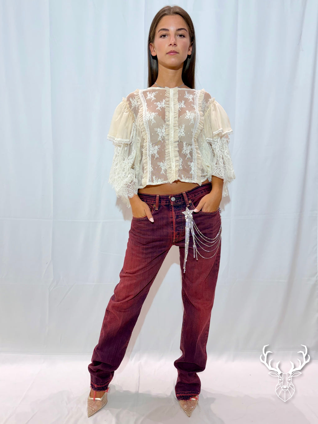 Ultraboy Vintage Denim Sovratinto Rosso Con Spilla