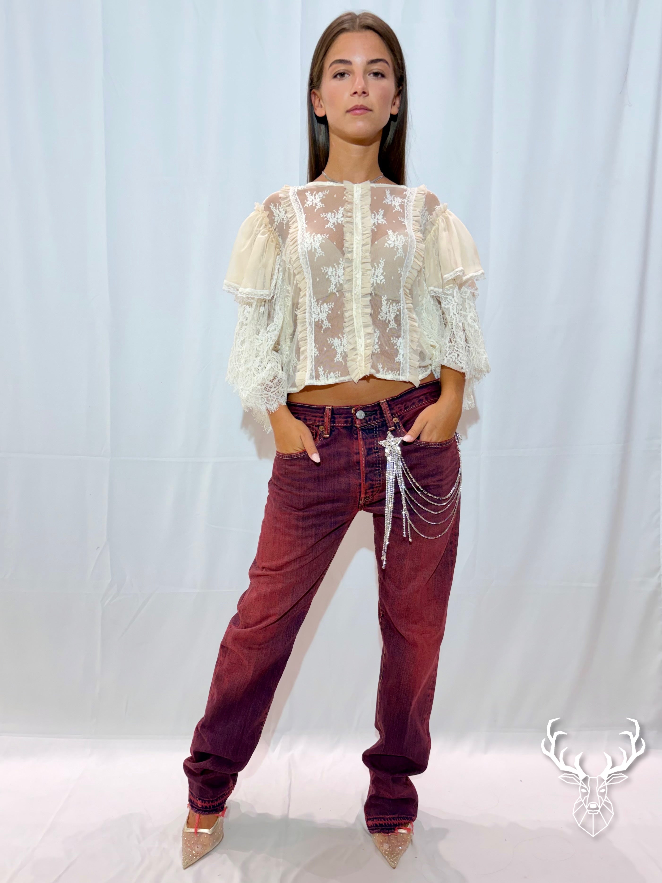 Ultraboy Vintage Denim Sovratinto Rosso Con Spilla
