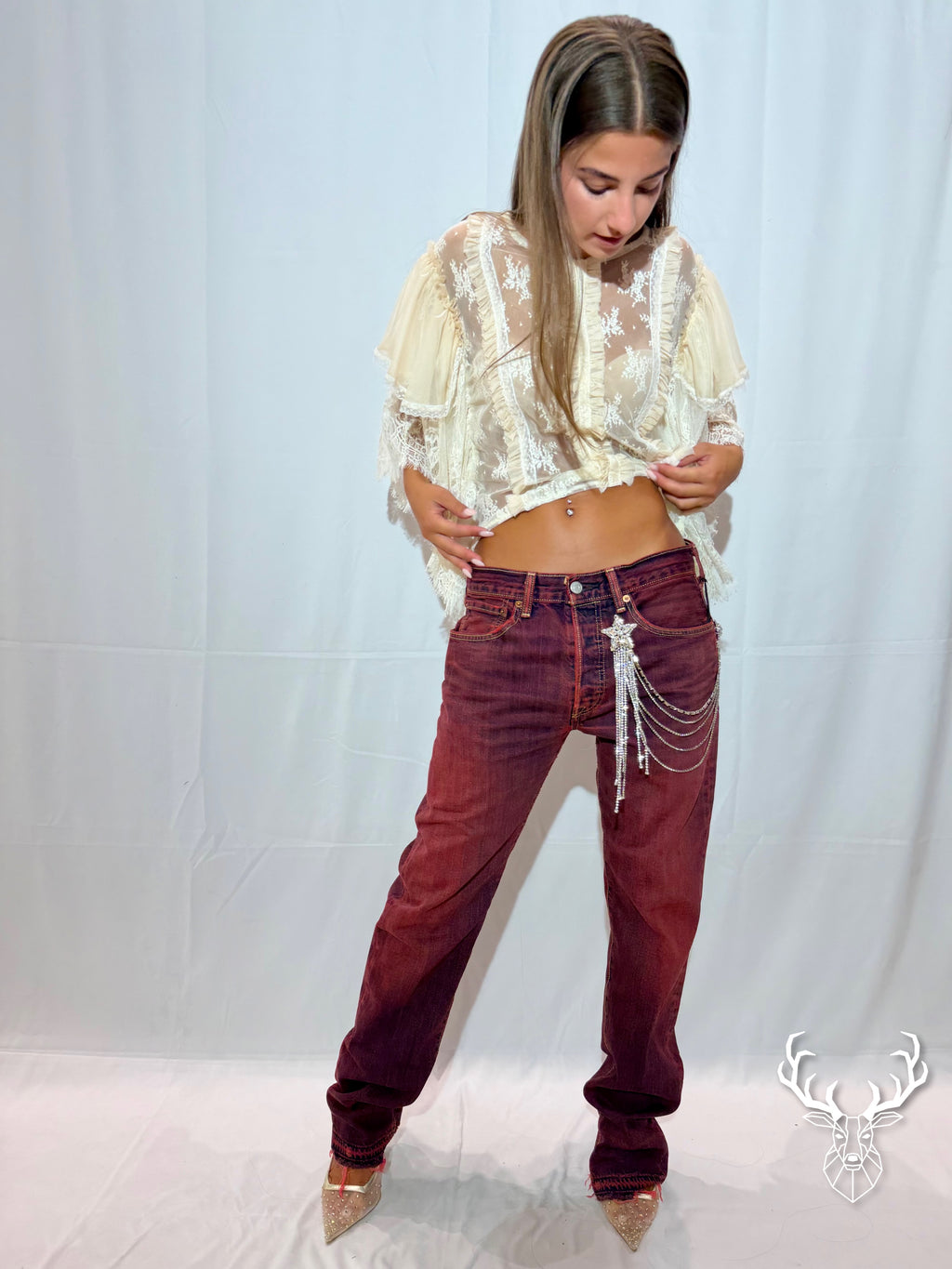 Ultraboy Vintage Denim Sovratinto Rosso Con Spilla