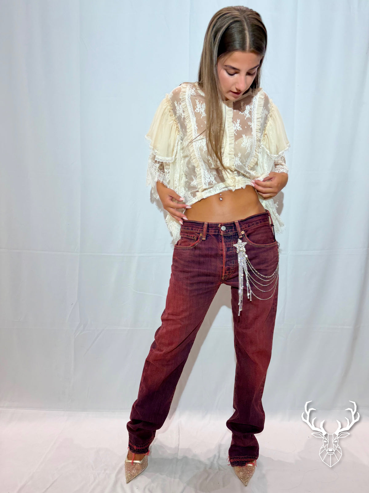 Ultraboy Vintage Denim Sovratinto Rosso Con Spilla