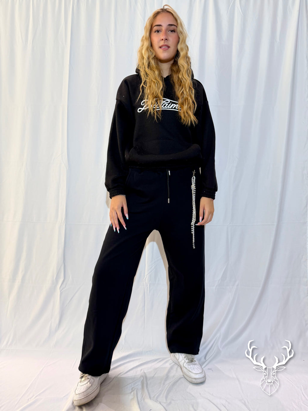 Pantalone Tuta Nero Cordino Strass Disclaimer
