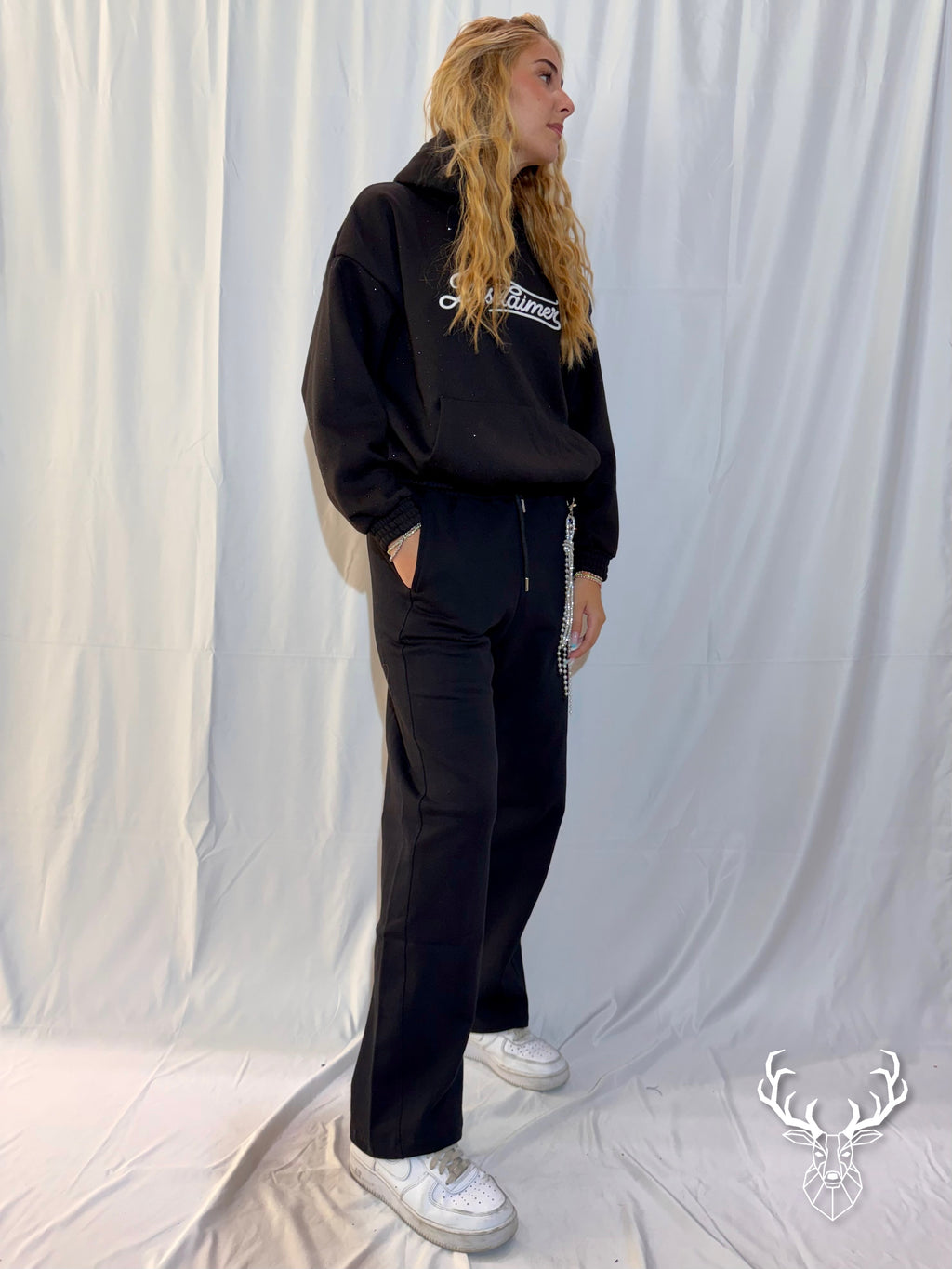 Pantalone Tuta Nero Cordino Strass Disclaimer