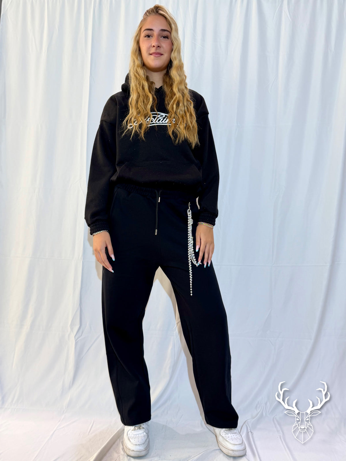 Pantalone Tuta Nero Cordino Strass Disclaimer