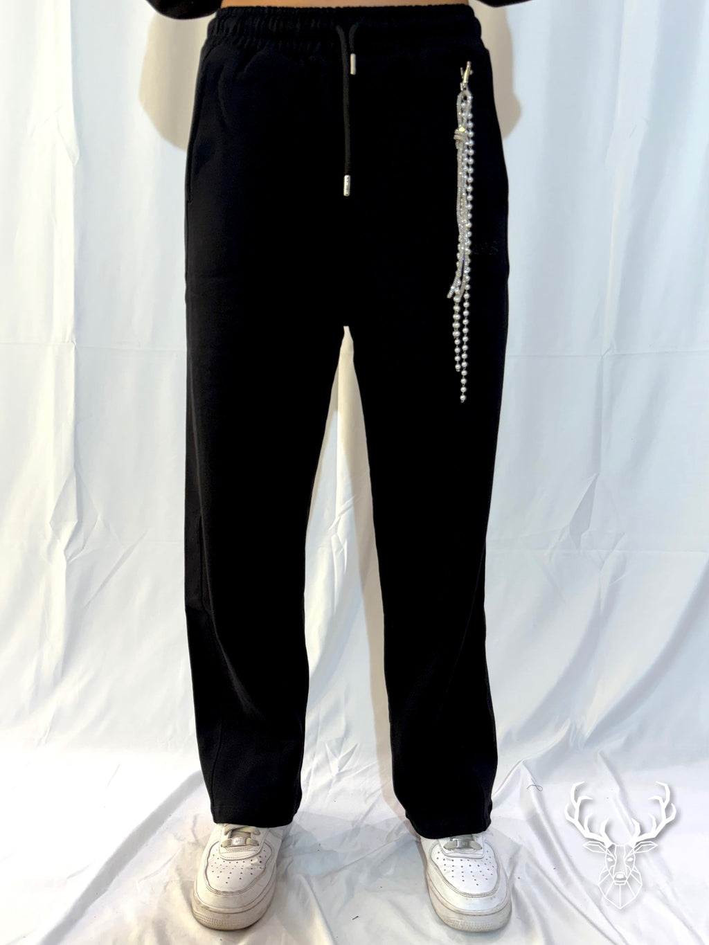 Pantalone Tuta Nero Cordino Strass Disclaimer