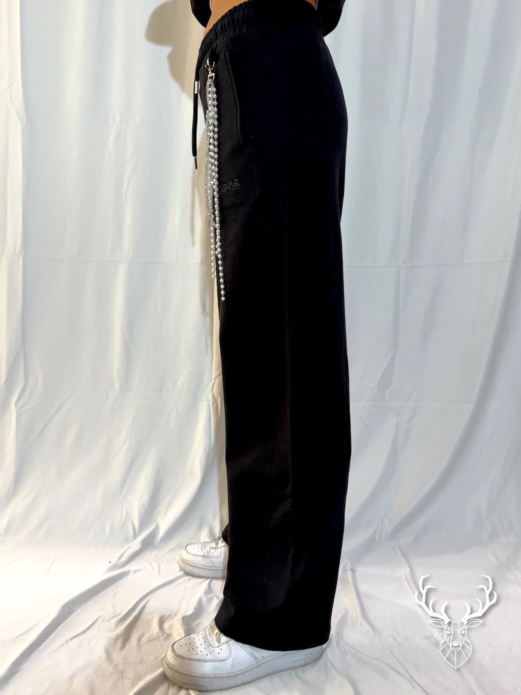 Pantalone Tuta Nero Cordino Strass Disclaimer