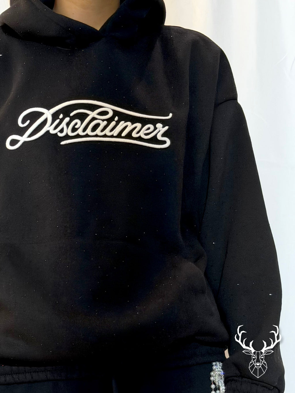 Felpa Strass Nera Logo Ricamato Disclaimer
