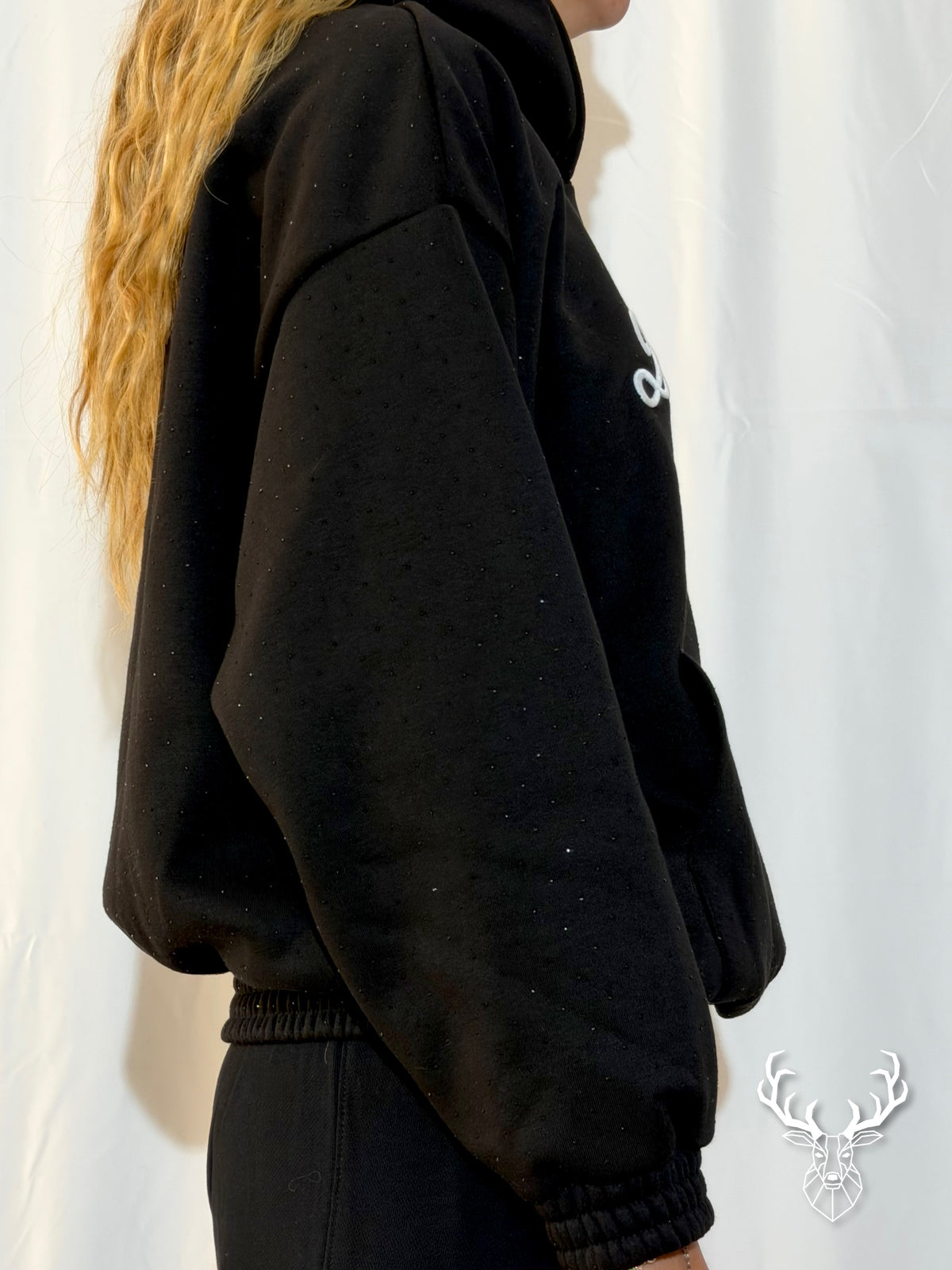 Felpa Strass Nera Logo Ricamato Disclaimer