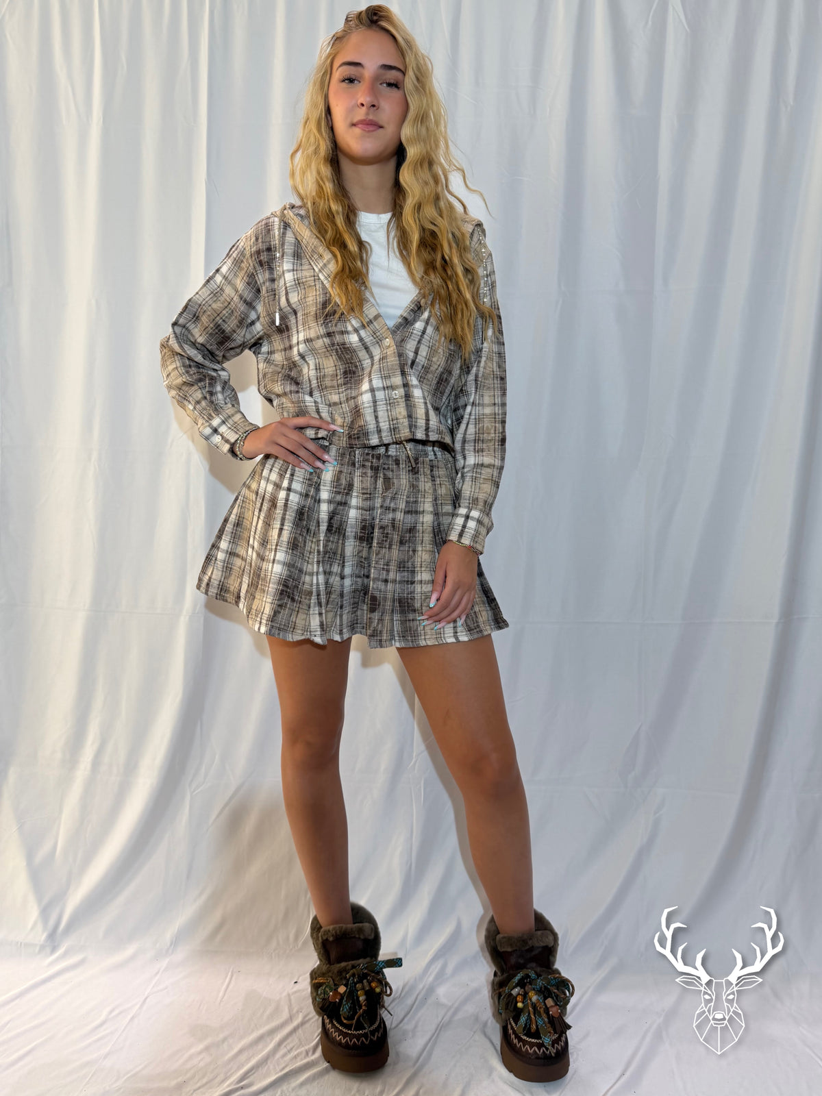 Camicia Cappuccio Flanella Tartan Beige Disclaimer