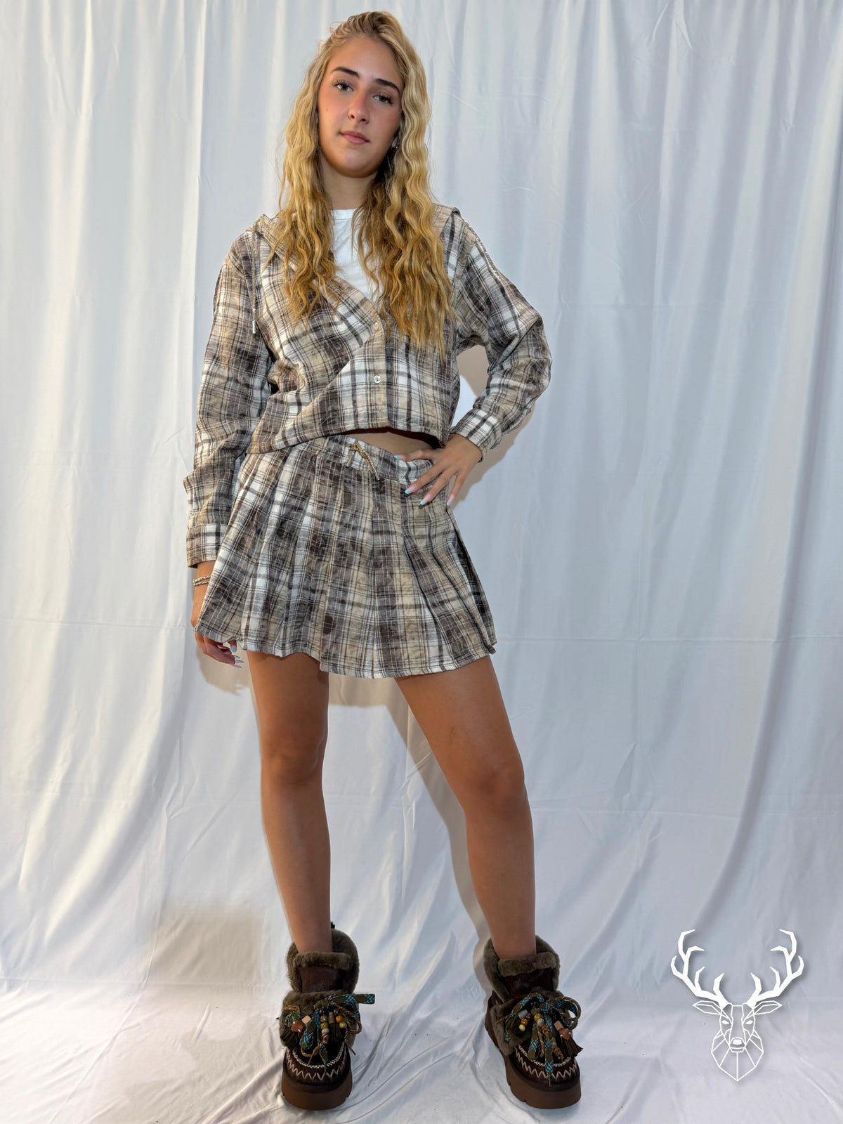 Camicia Cappuccio Flanella Tartan Beige Disclaimer