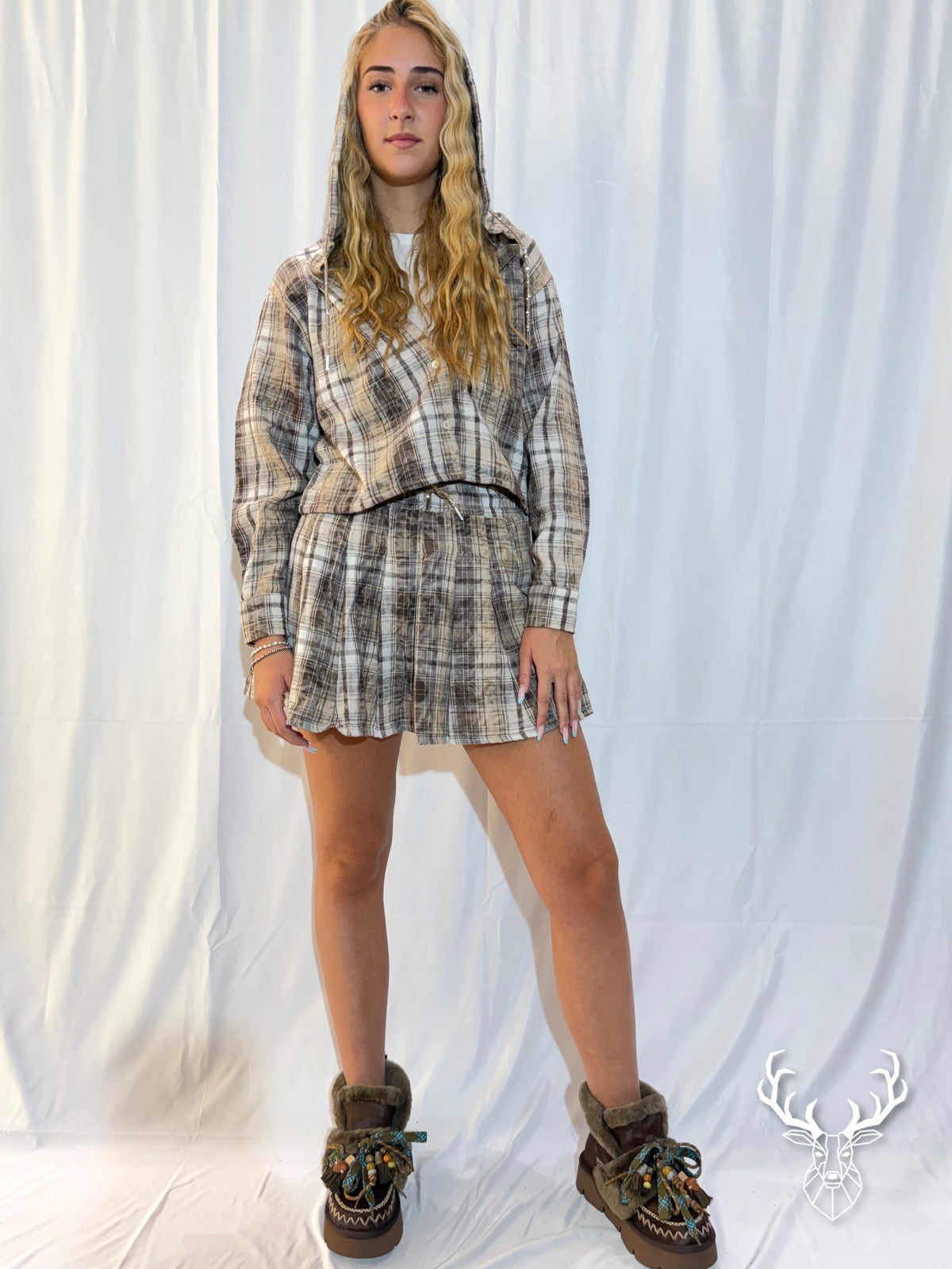 Camicia Cappuccio Flanella Tartan Beige Disclaimer
