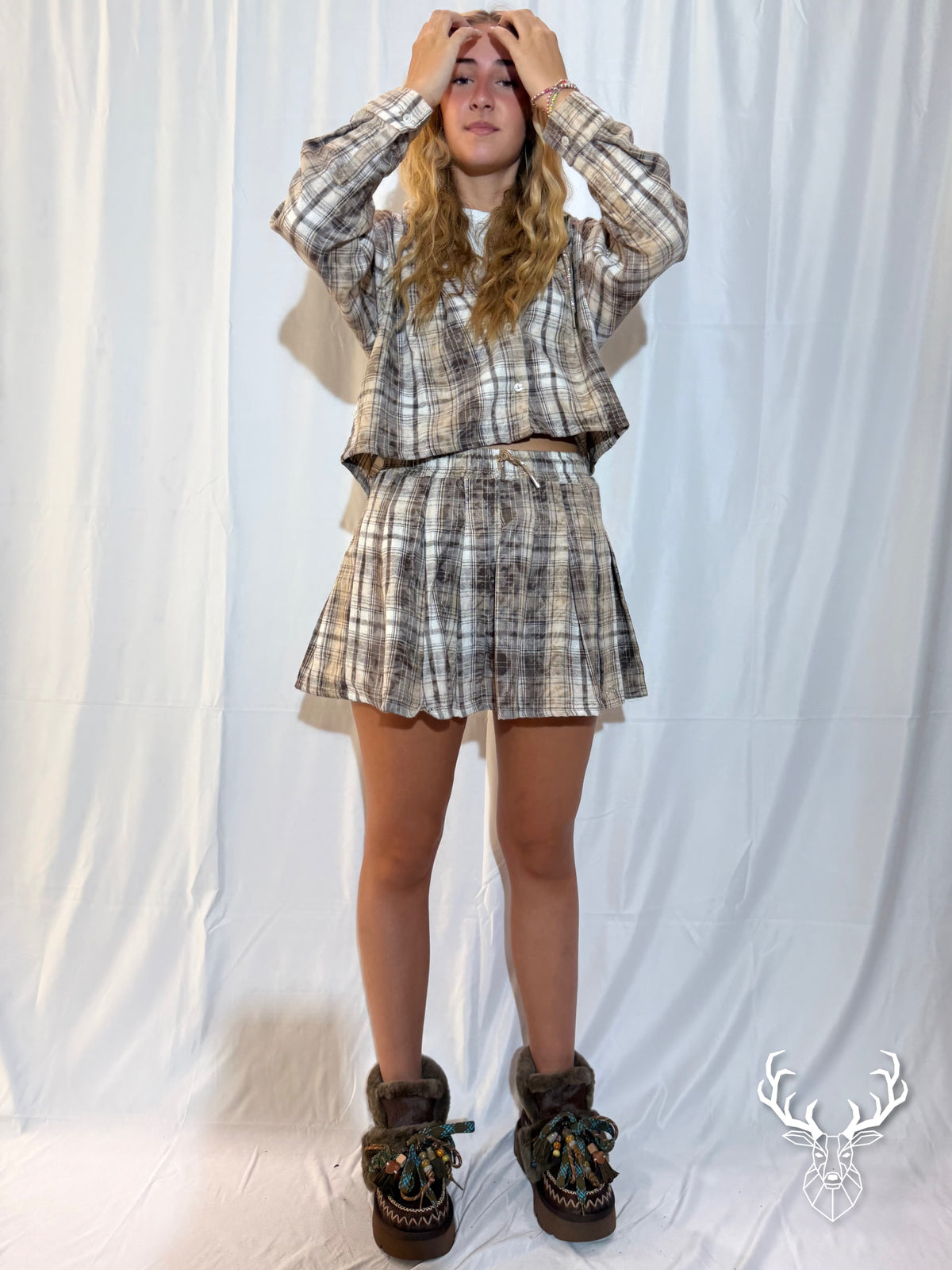 Camicia Cappuccio Flanella Tartan Beige Disclaimer