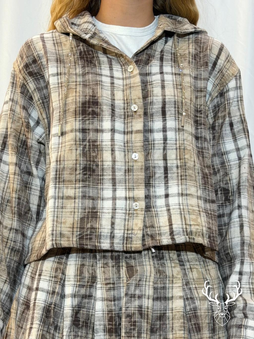 Camicia Cappuccio Flanella Tartan Beige Disclaimer