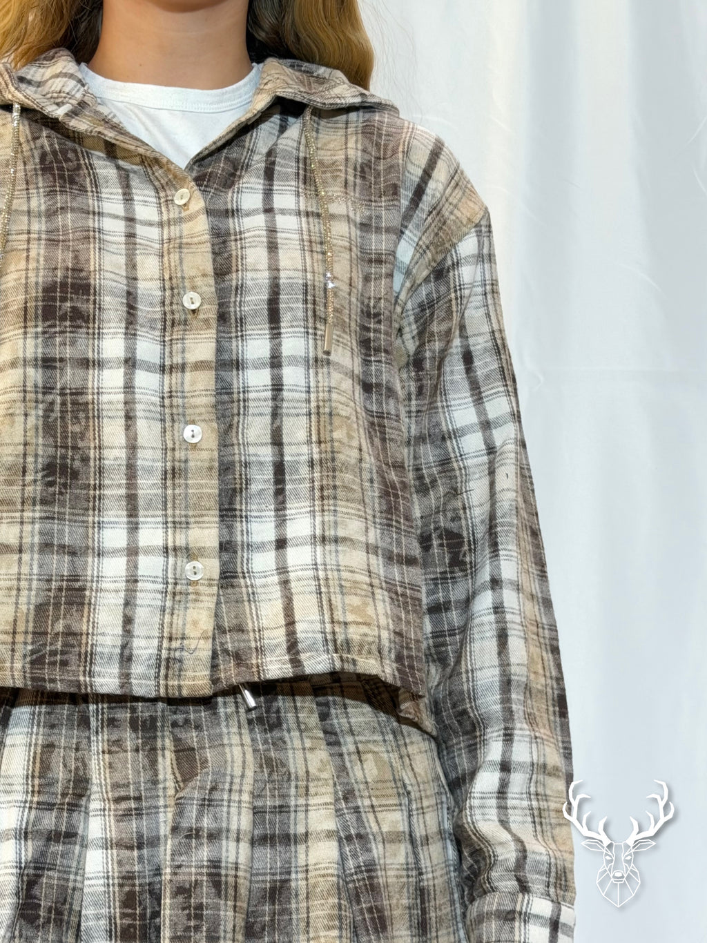 Camicia Cappuccio Flanella Tartan Beige Disclaimer
