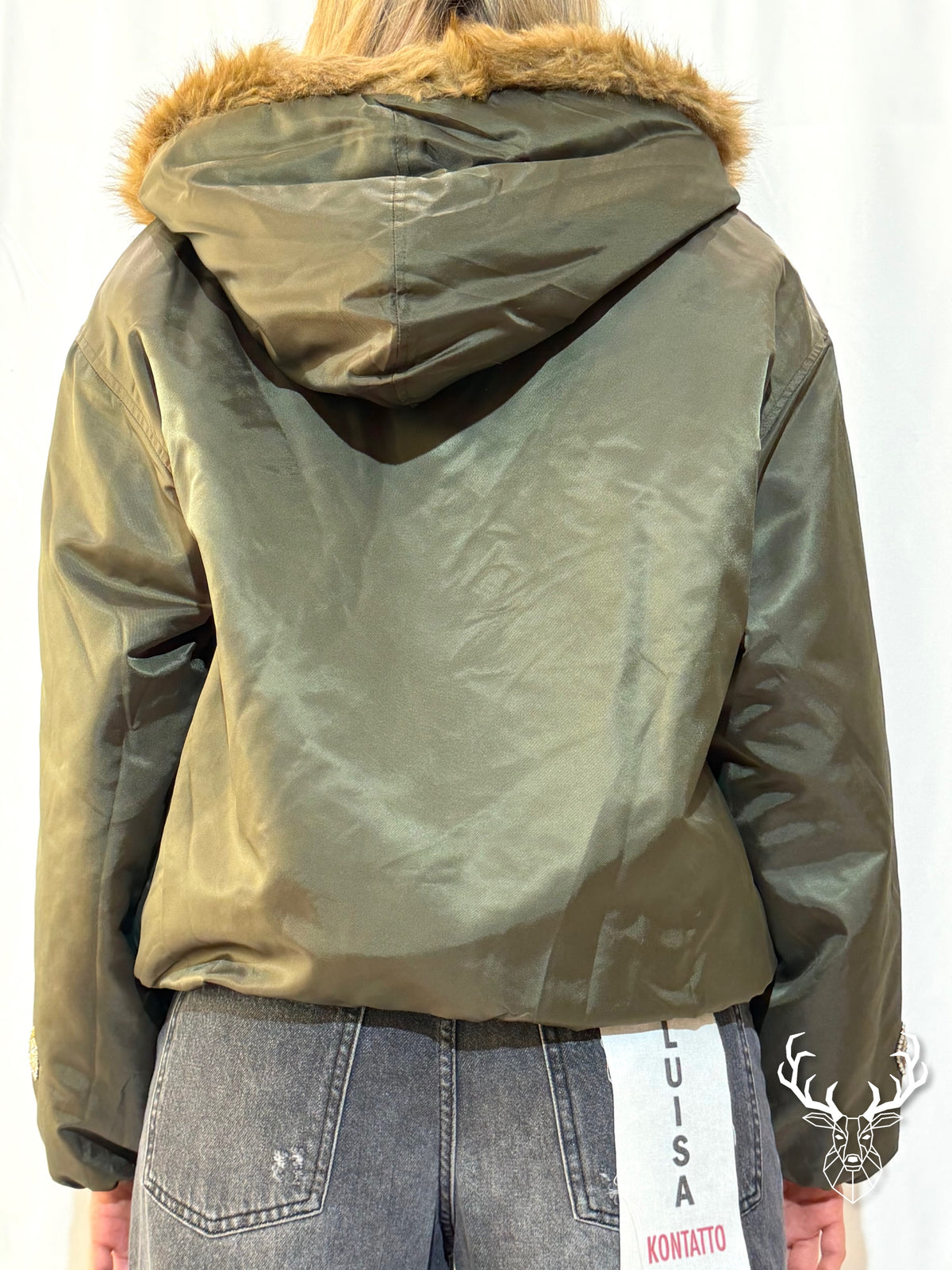 Bomber Verde Con Cappuccio in Eco-Fur Front Street