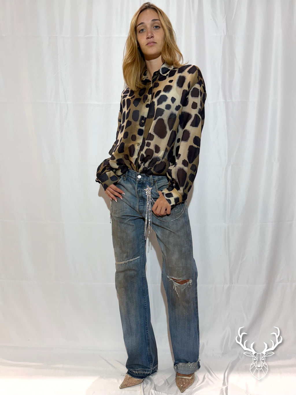 Camicia Giraffa In Chiffon Di Seta Rossano Perini