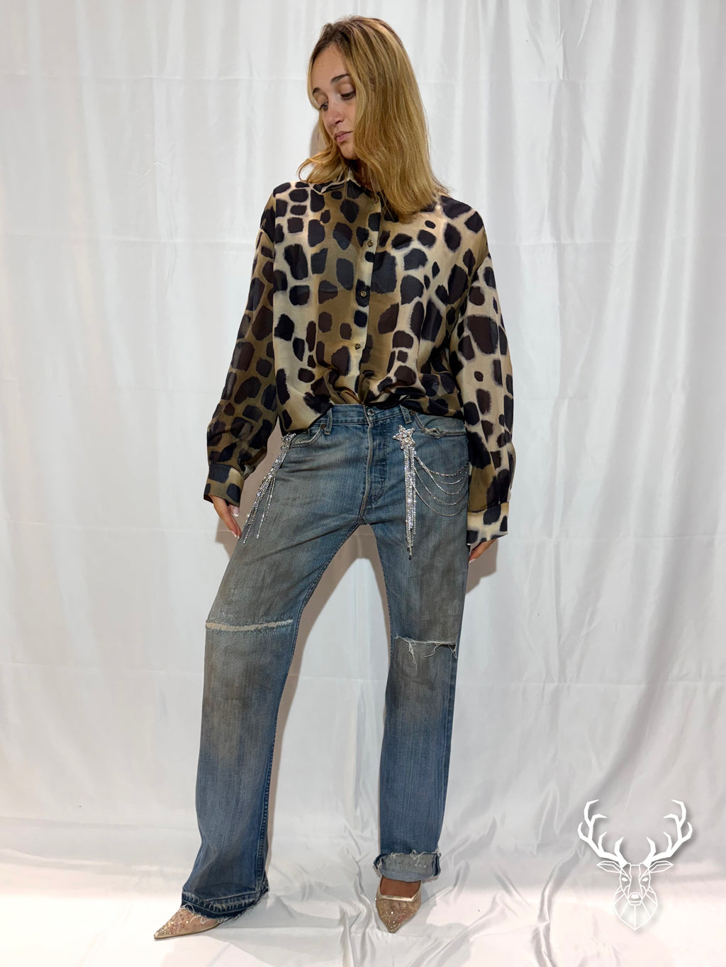 Camicia Giraffa In Chiffon Di Seta Rossano Perini