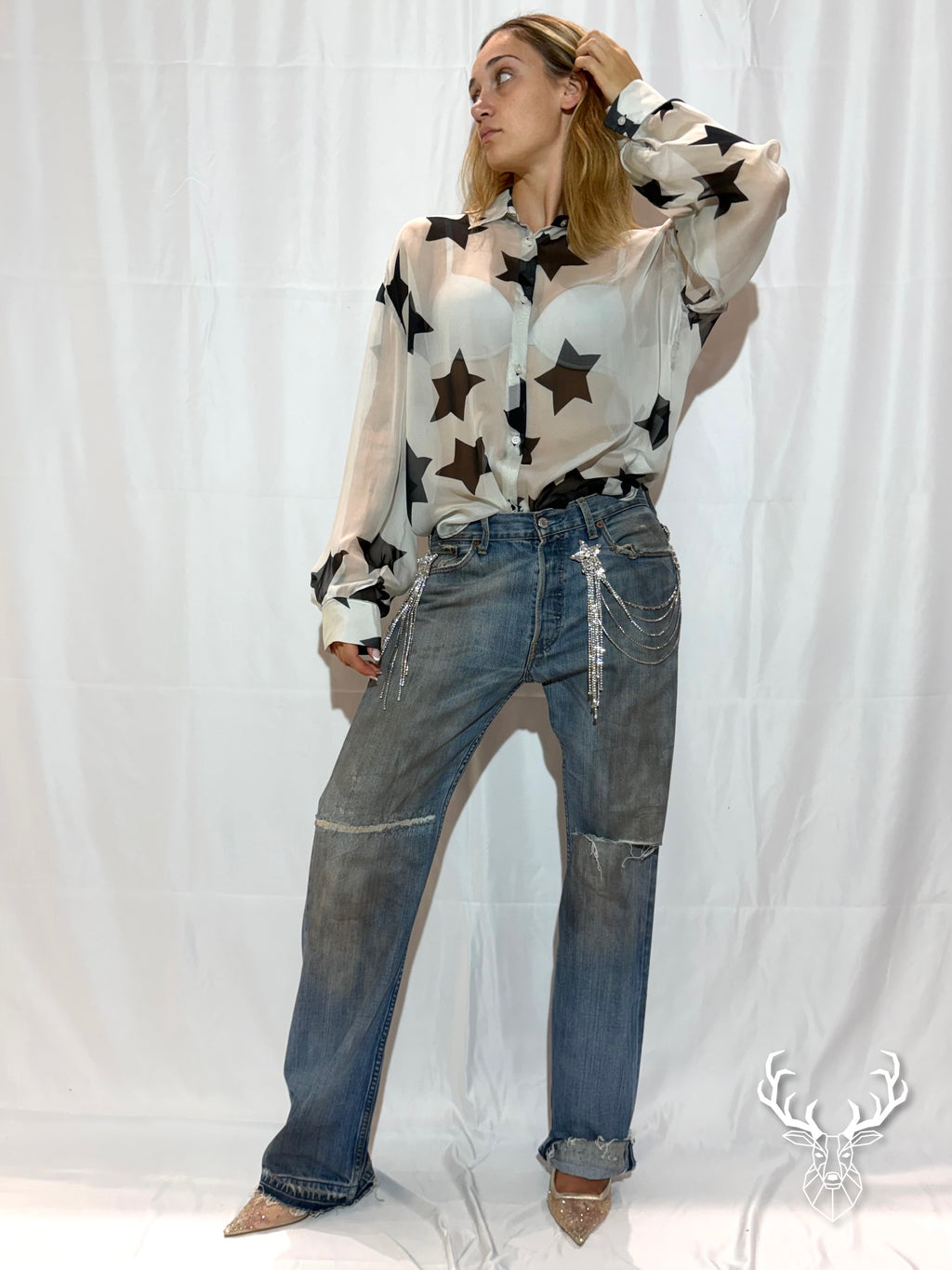 Camicia Stelle In Chiffon Di Seta Rossano Perini