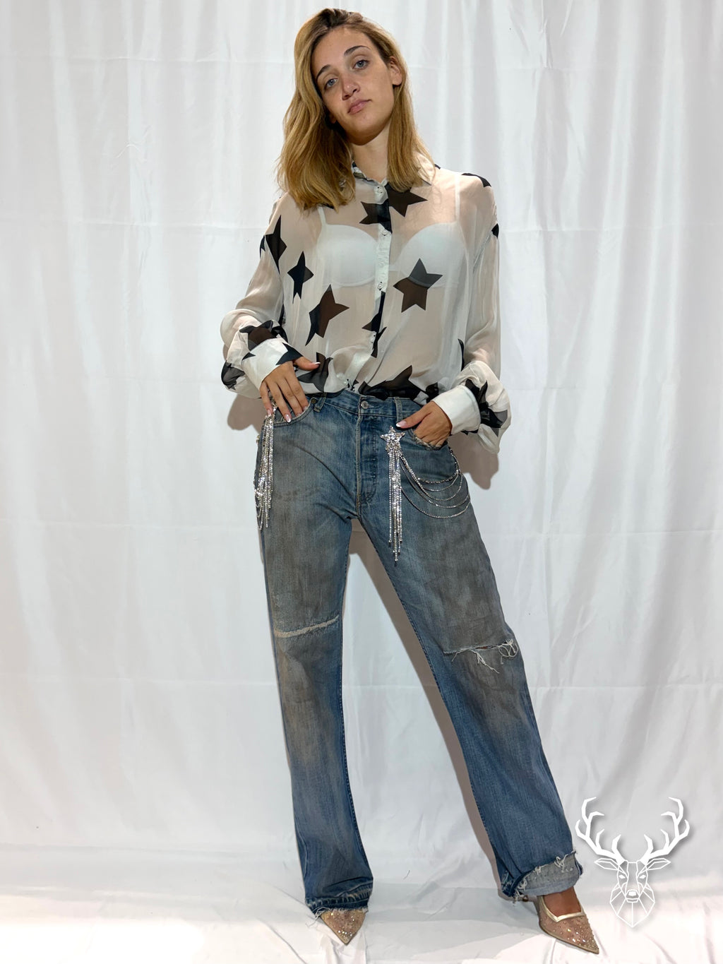 Camicia Stelle In Chiffon Di Seta Rossano Perini
