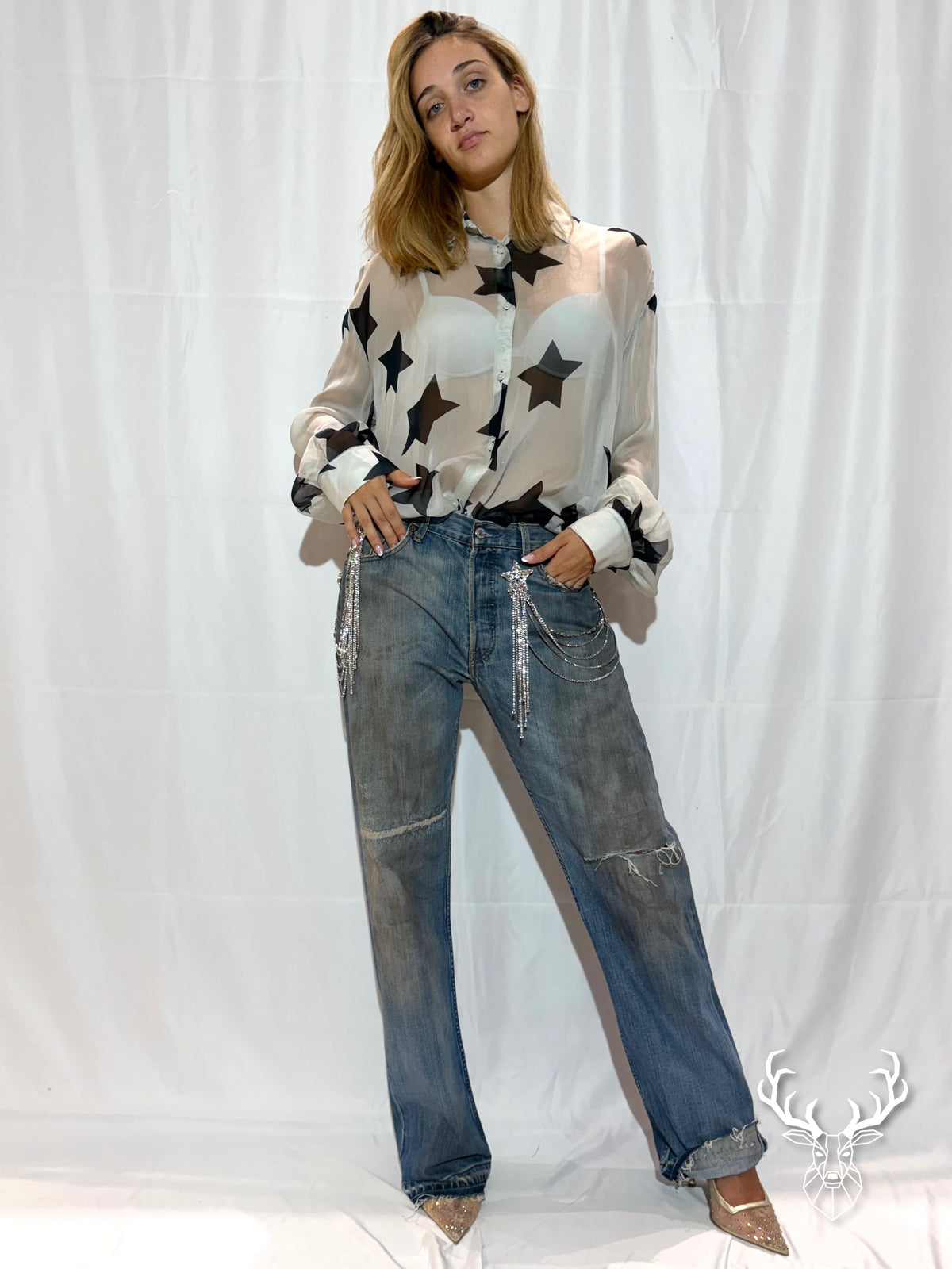 Camicia Stelle In Chiffon Di Seta Rossano Perini
