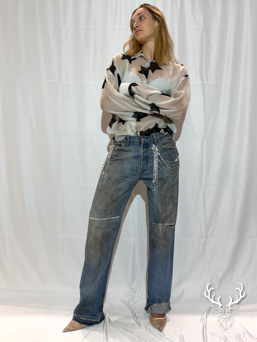 Camicia Stelle In Chiffon Di Seta Rossano Perini