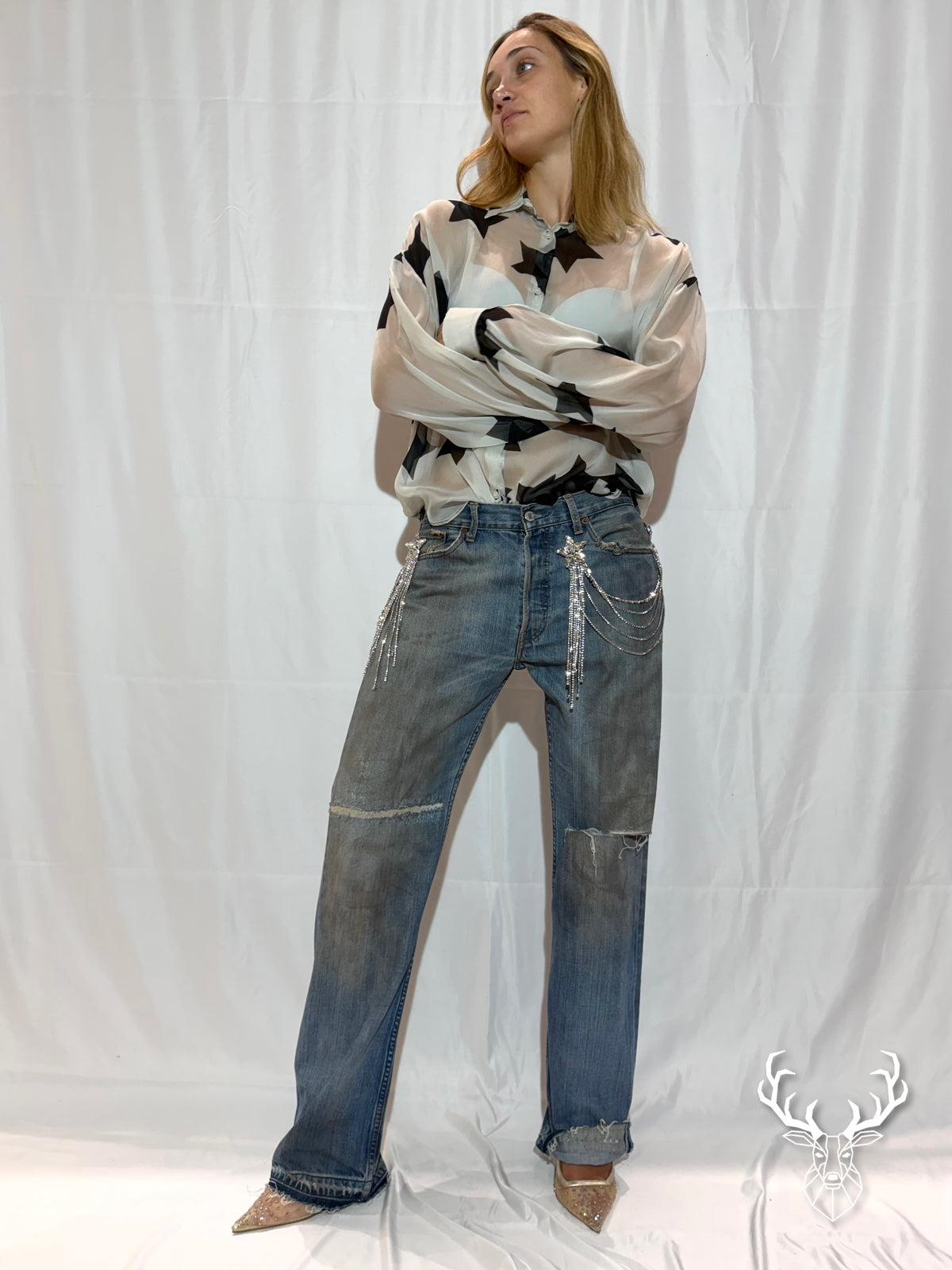 Camicia Stelle In Chiffon Di Seta Rossano Perini