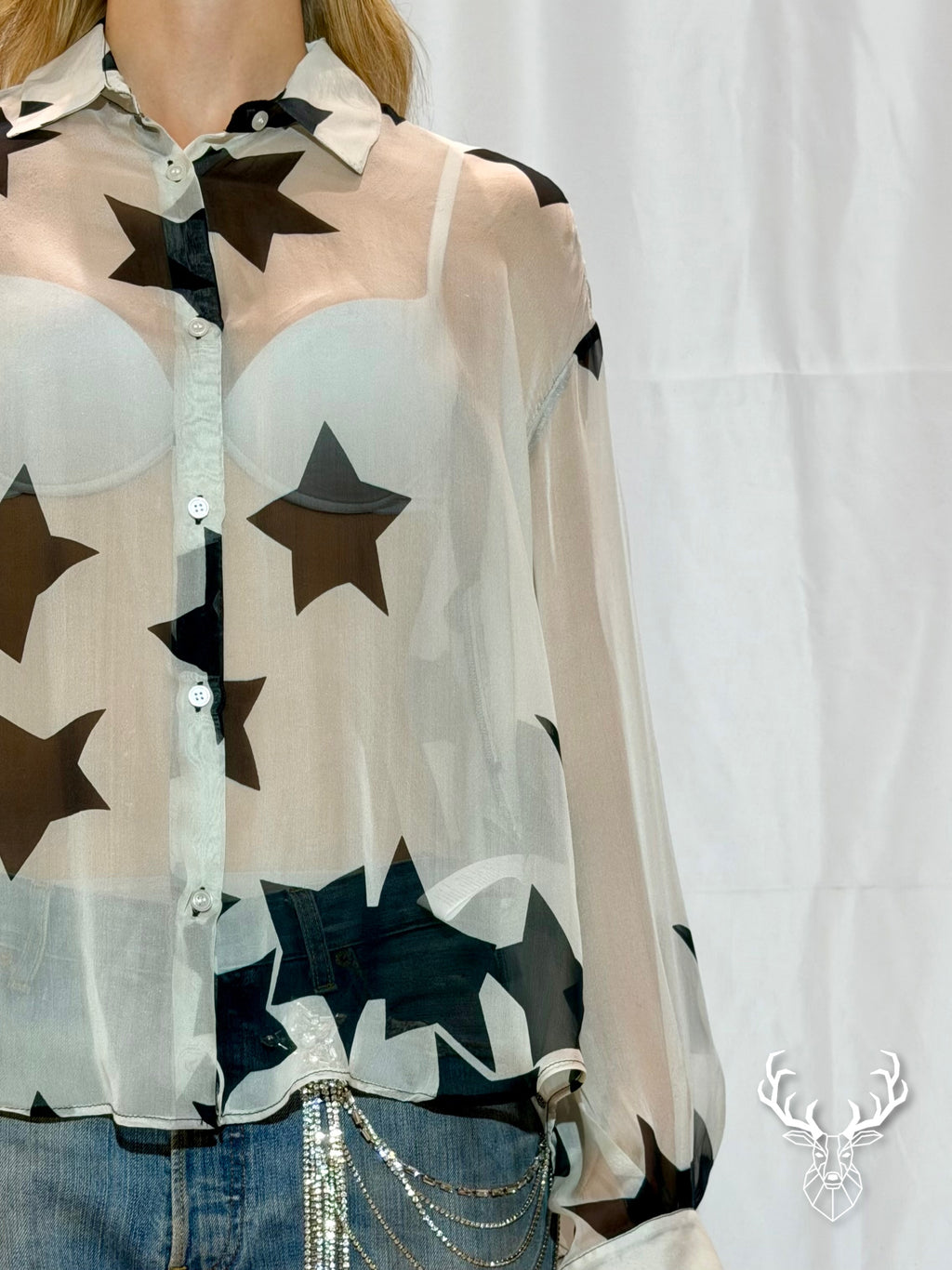 Camicia Stelle In Chiffon Di Seta Rossano Perini